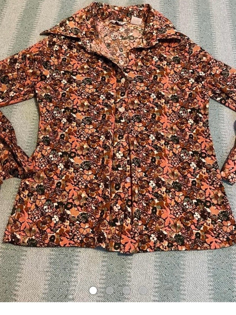 Vintage Floral Button-Down Shirt - Coral Multi